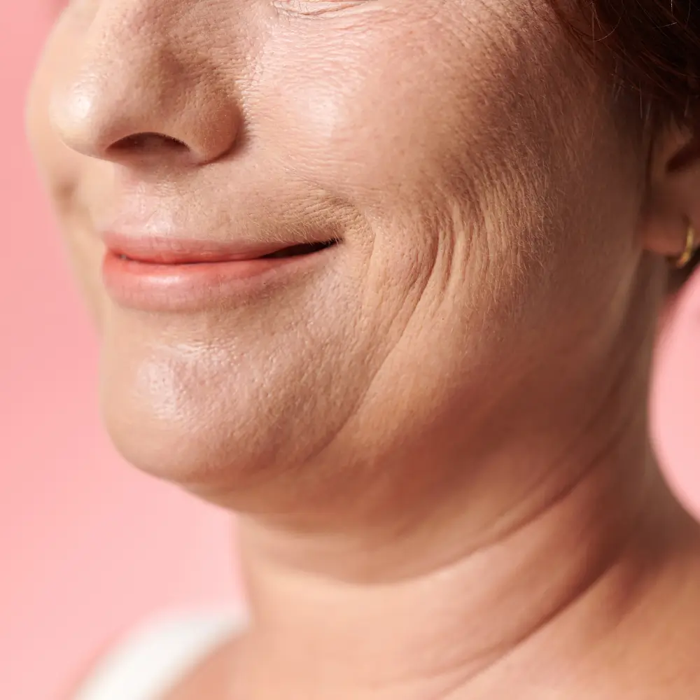 close up of mature skin with wrinkles and texture