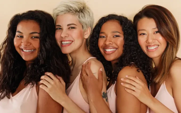 diverse group of friends with different skin tones to represent how stress and cortisol levels can impact skin health