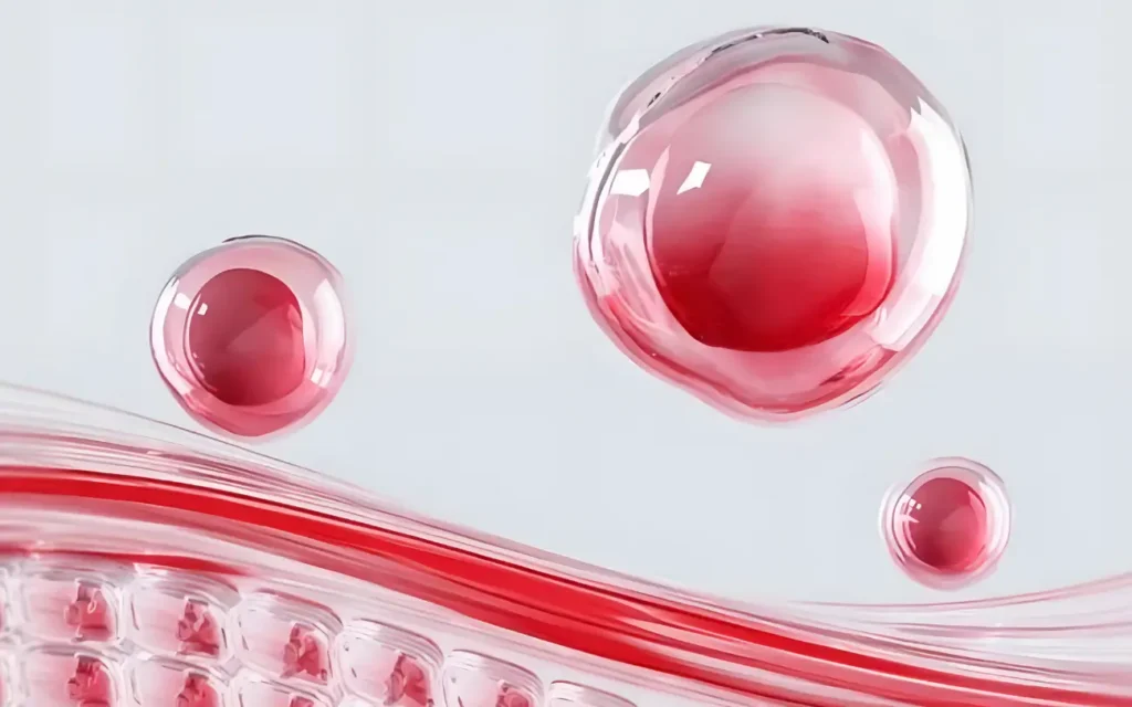 microscoping zoomed in image of exosome molecules penetrating the skin for anti-aging benefits