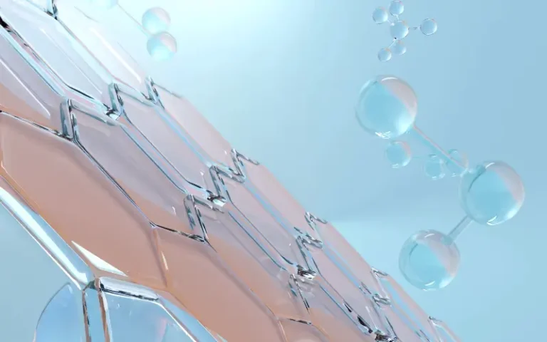 micro view of skin surface and water molecules and moisture on the skin to represent hydration vs moisture