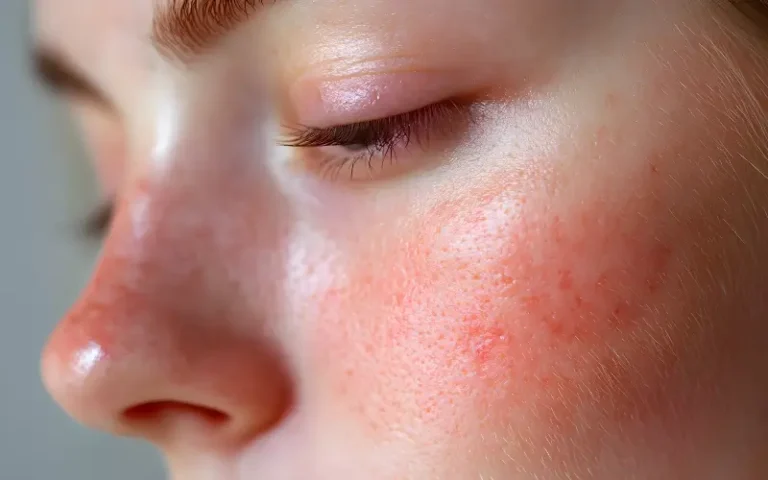 close up of over-exfoliated skin that needs barrier repair redness, inflammation, irritated skin